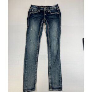 Rock Revival Kai Skinny Women Size 24 Inseam 30 Medium Wash Embellished Jeans